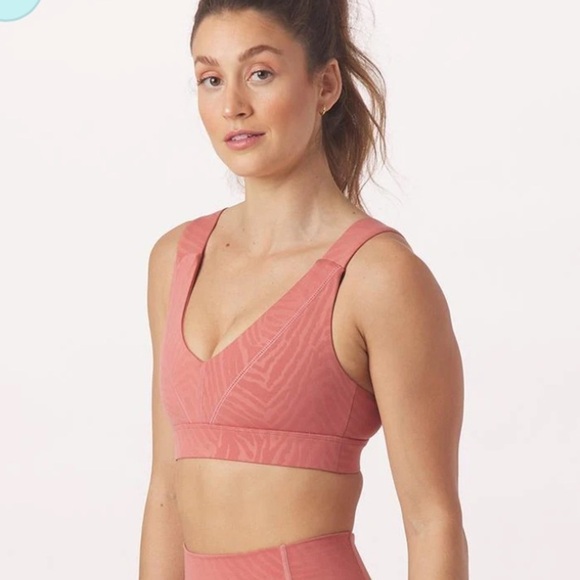 Glyder | Mauve Pink Clay Zebra Gloss Tide Sports Bra New - Picture 3 of 7